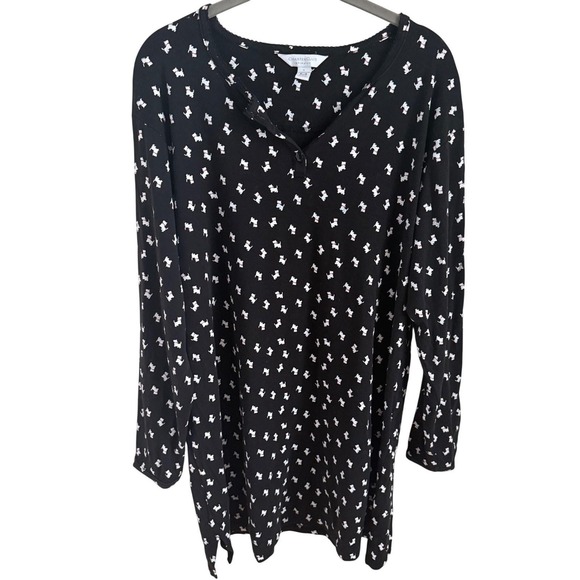 Charter Club 100% Cotton Scottie Dog Sleep Shirt Black White Henley Large - Picture 3 of 6